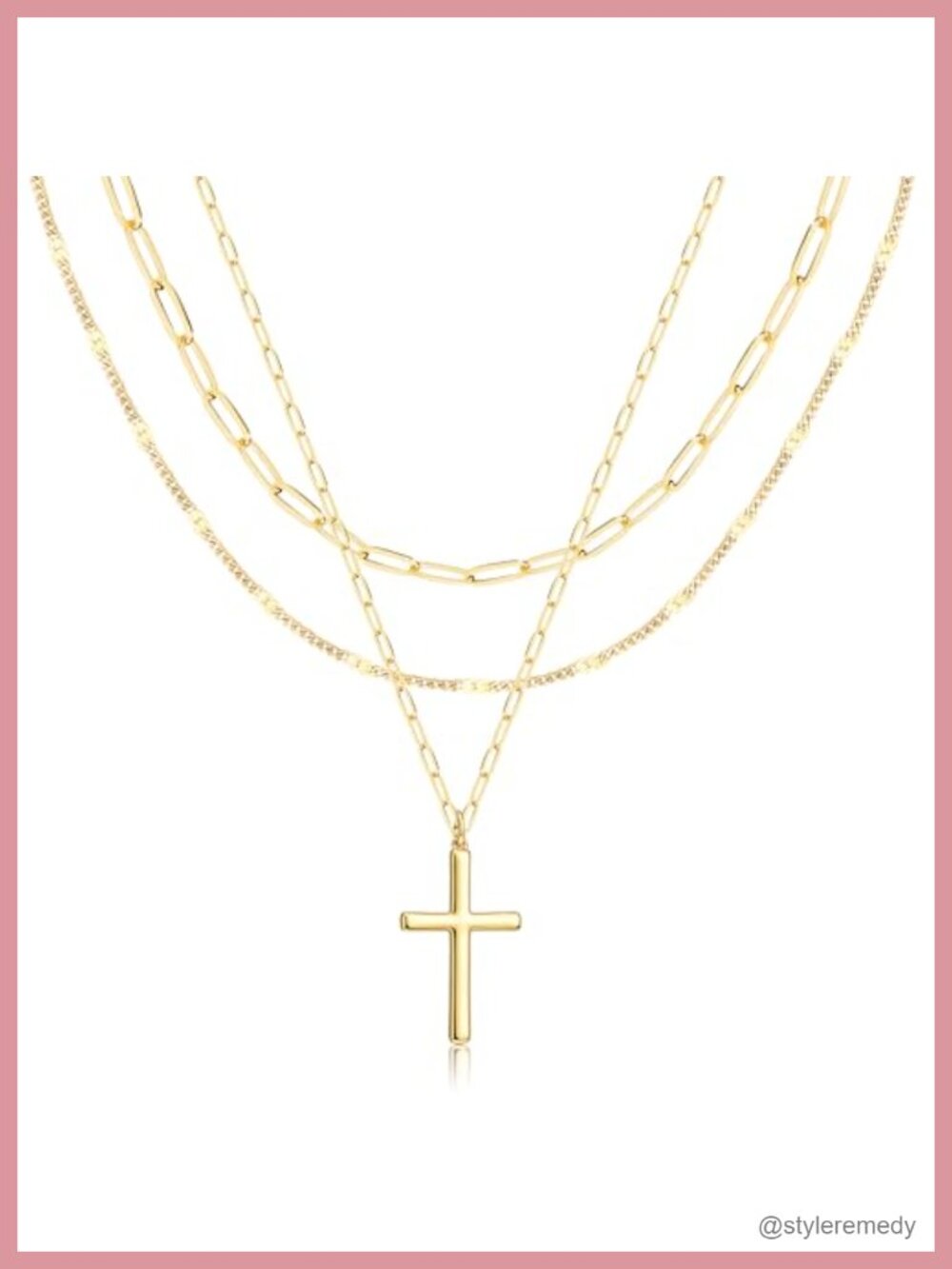 3Pcs Layered Gold Plated Necklace Set with Cross Paperclip Chain Dainty